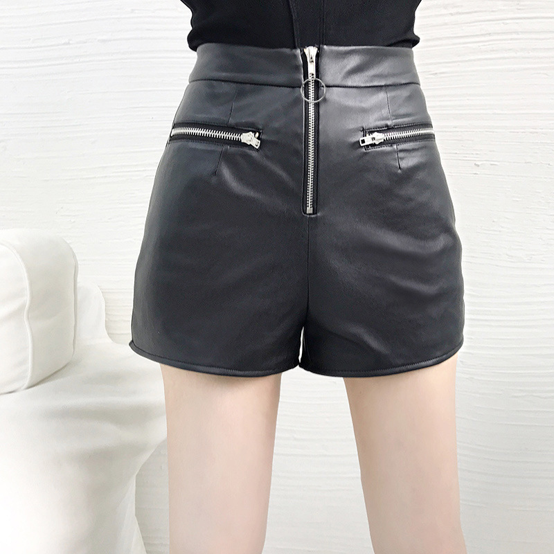 2021 new autumn and winter high waist personality a word Korean version of the wild wear thin loose wide leg leather pants