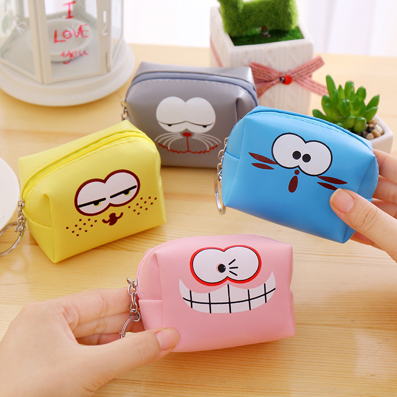 Funny Expression Square PU Leather Coin Bag