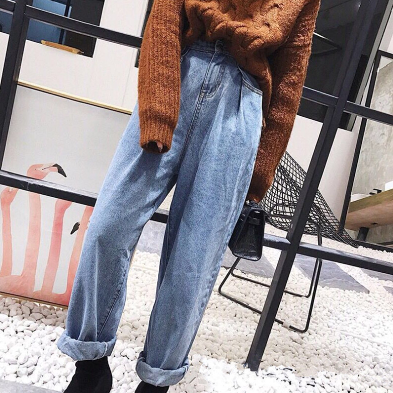 European and American design retro high waist washed old wide leg straight jeans pants