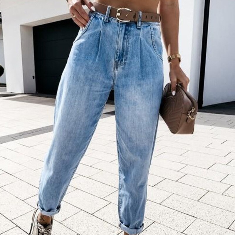 High-rise washed jeans