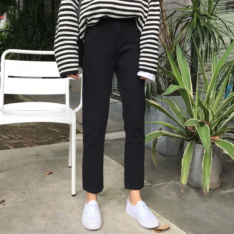 Retro wild loose high waist slim straight pants