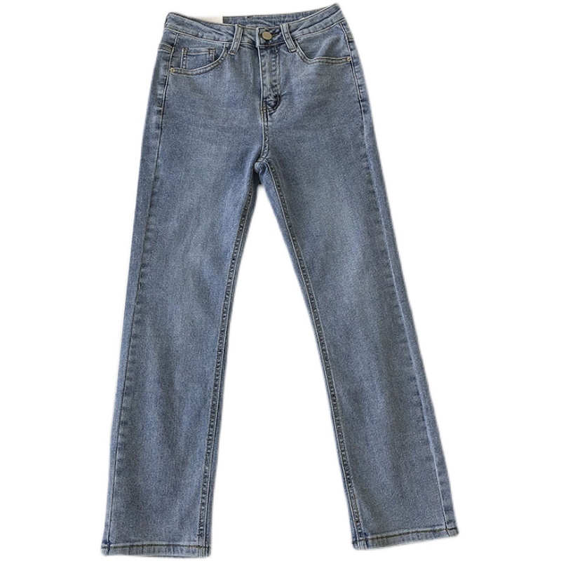 Denim Trousers All-match Casual High-waist Slim Straight-leg Pants