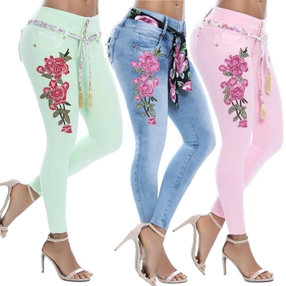 Women's skinny collage jeans