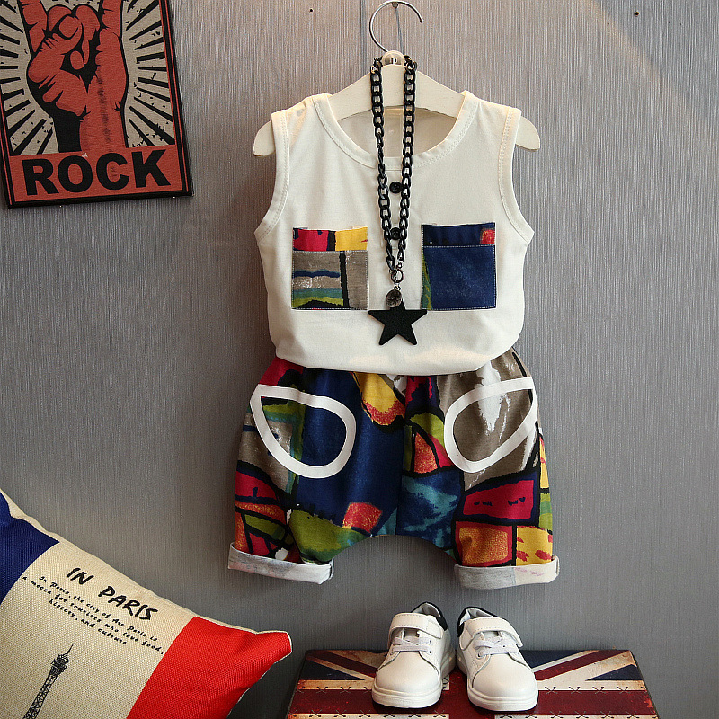 Boy's abstract pocket plus harem pants suit