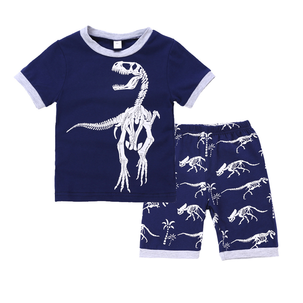 Boy Blue Dinosaur Short Sleeve T-Shirt Shorts Two-Piece Set