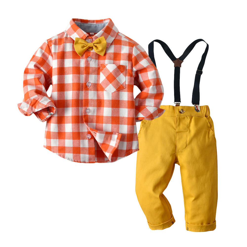 Long sleeve shirt bib boy two piece set