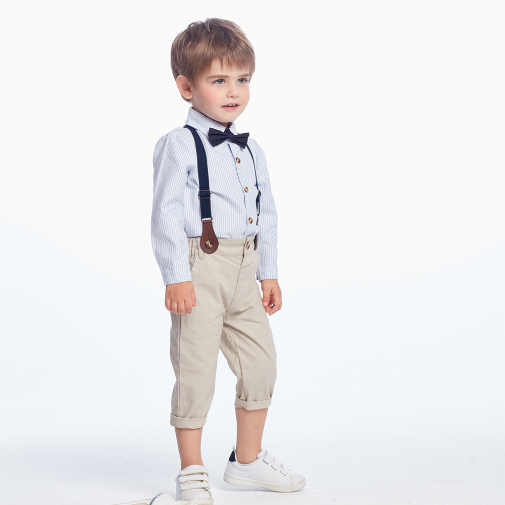 Boy's suit striped long-sleeved shirt bib