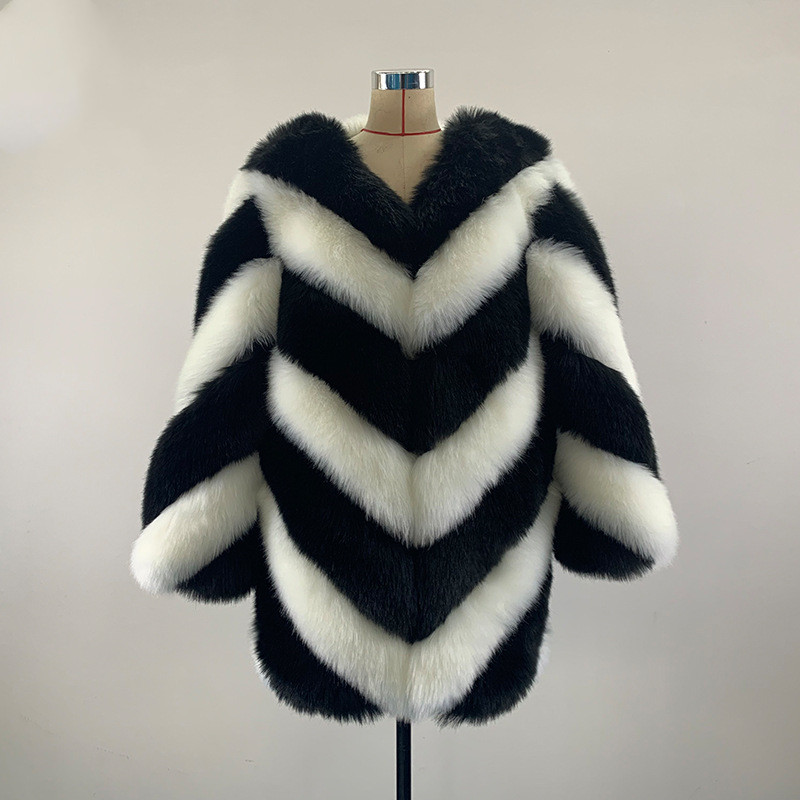 2021 New Faux Fur Color Matching Slim Coat