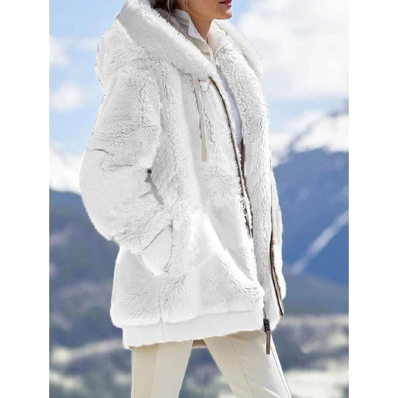New Autumn And Winter Loose Plush Zipper Hooded Jacket Women