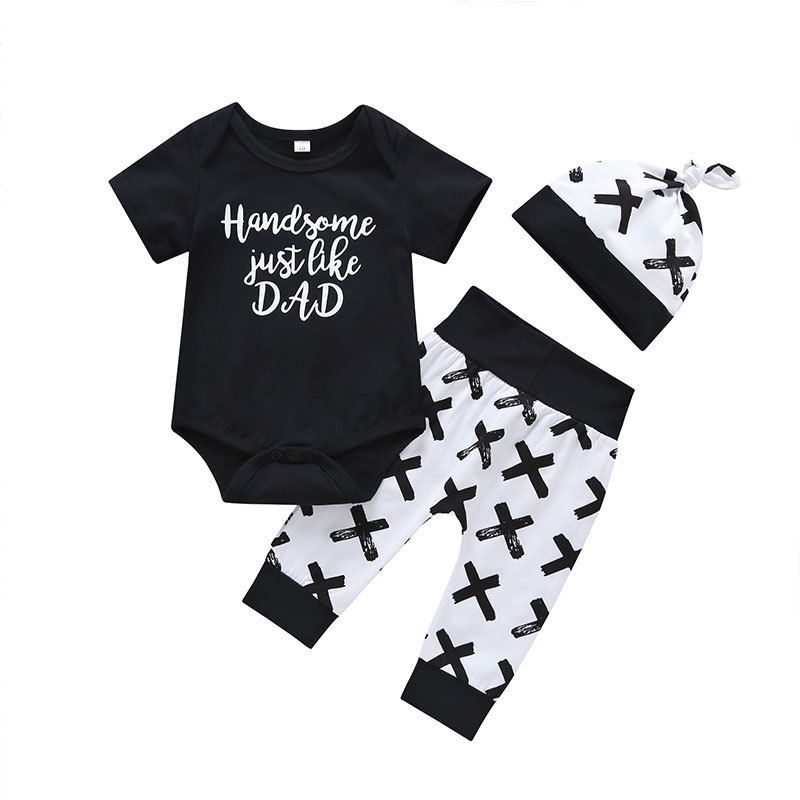 Summer cotton short sleeve round neck cartoon suit
