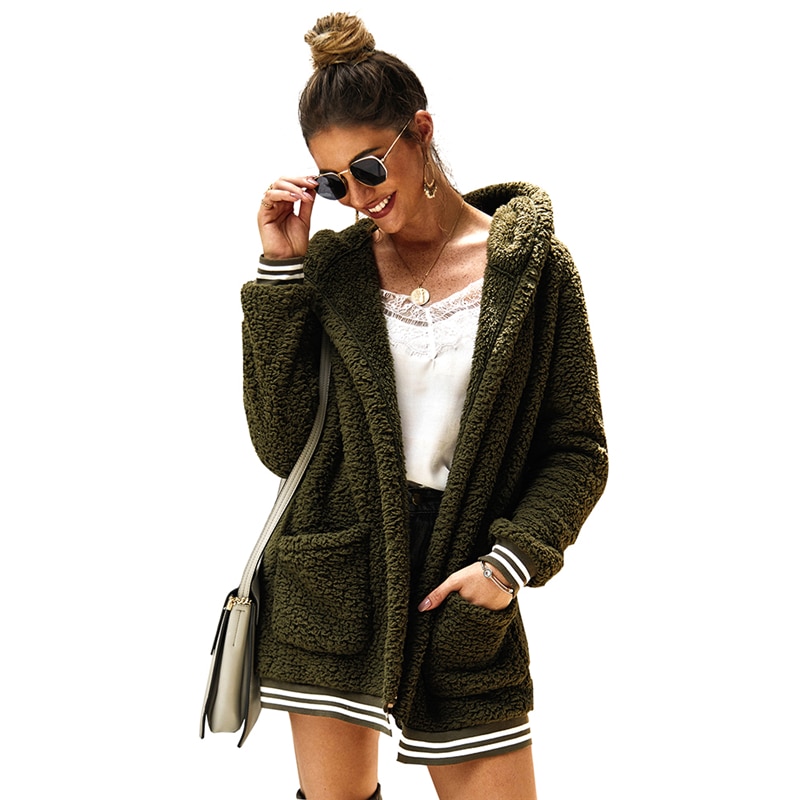 Hooded thick plush coat