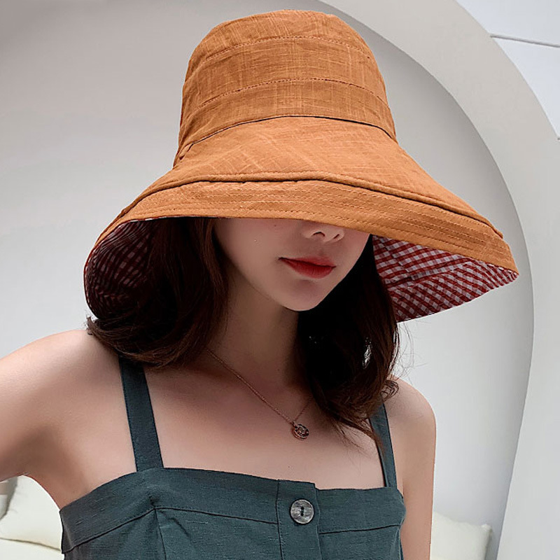Plain Plaid Double-sided Adult Fisherman Hat