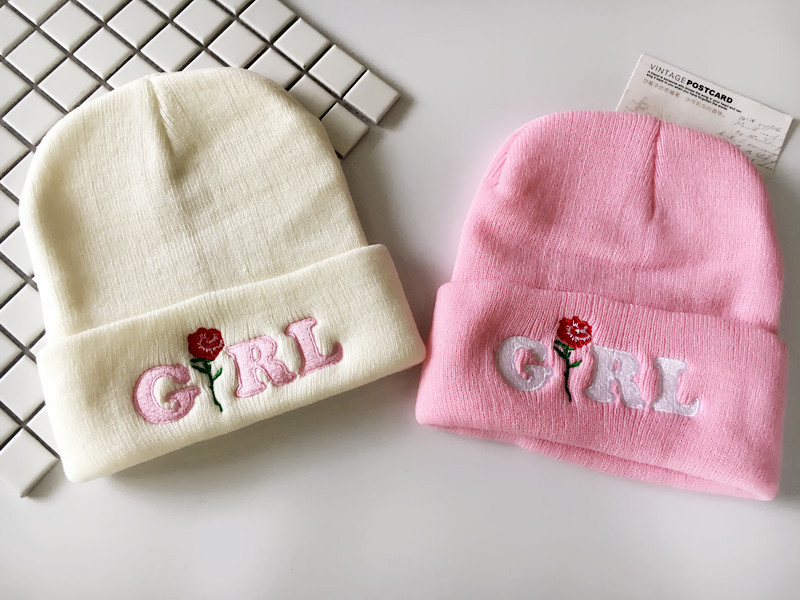 Rose embroidery knitted hat