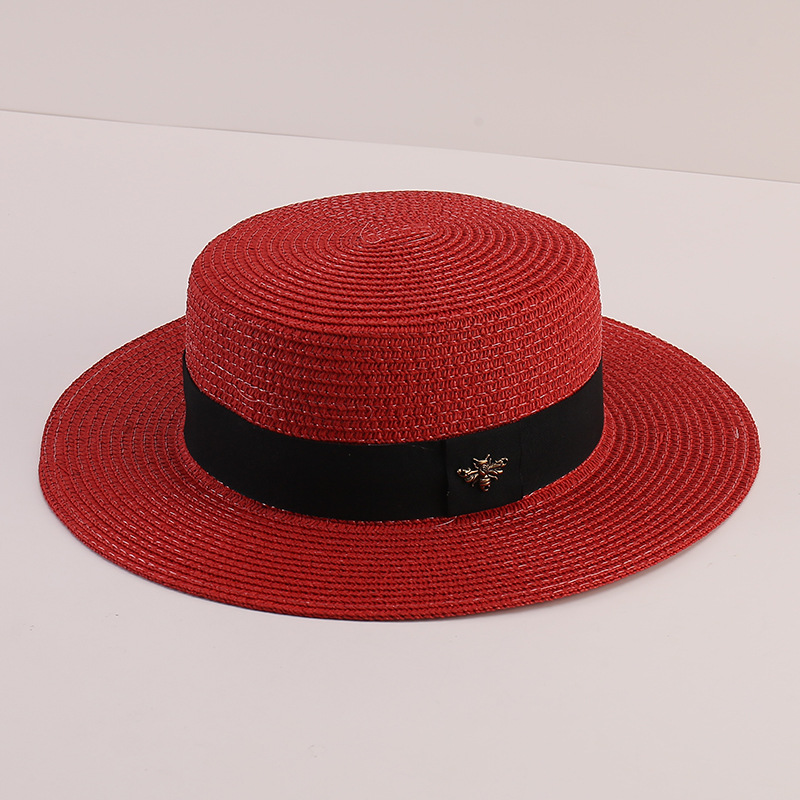 Little Pepper With The Same Small Bee Straw Hat European And American Retro Gold Woven Top Hat Women'S Wide-Brimmed Sun-Shading Flat Top