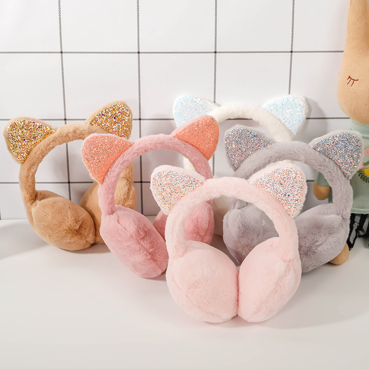 Warm Sequined Cat Ears Plush Earmuffs