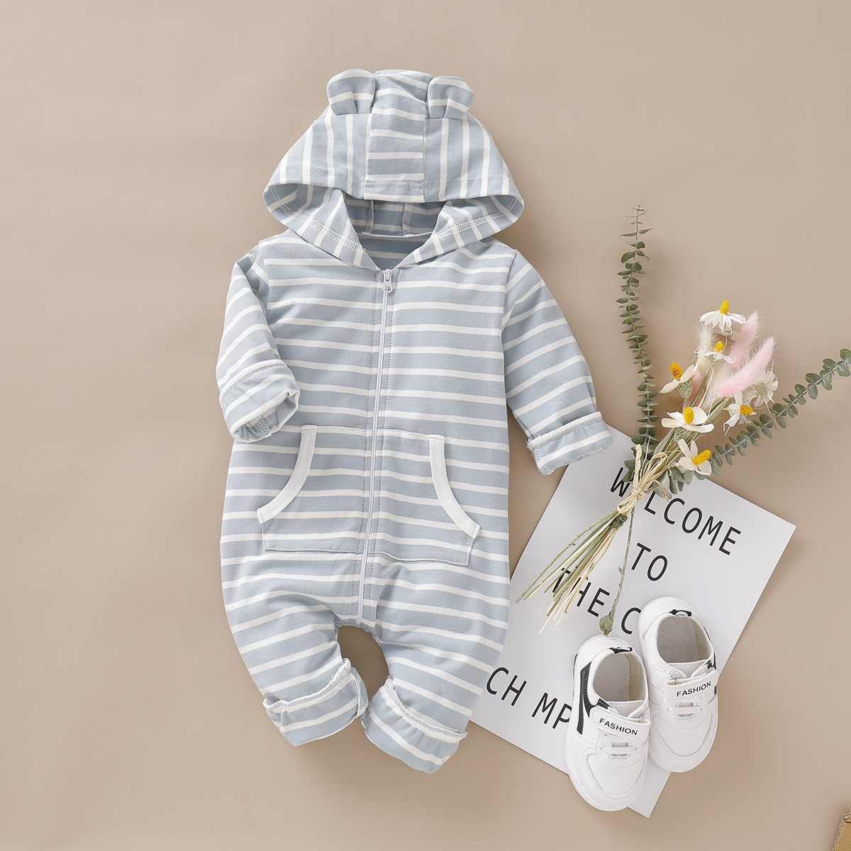 Blue cotton stripe jumpsuit