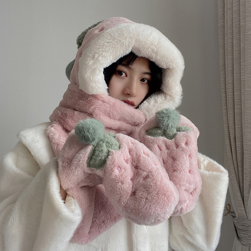 Sweet Fashion Plus Velvet Thickening Rabbit Fur Hat Scarf Gloves