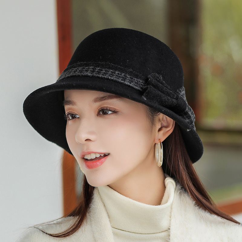 Ladies Fashion Bow Knot Wool Pot Hat
