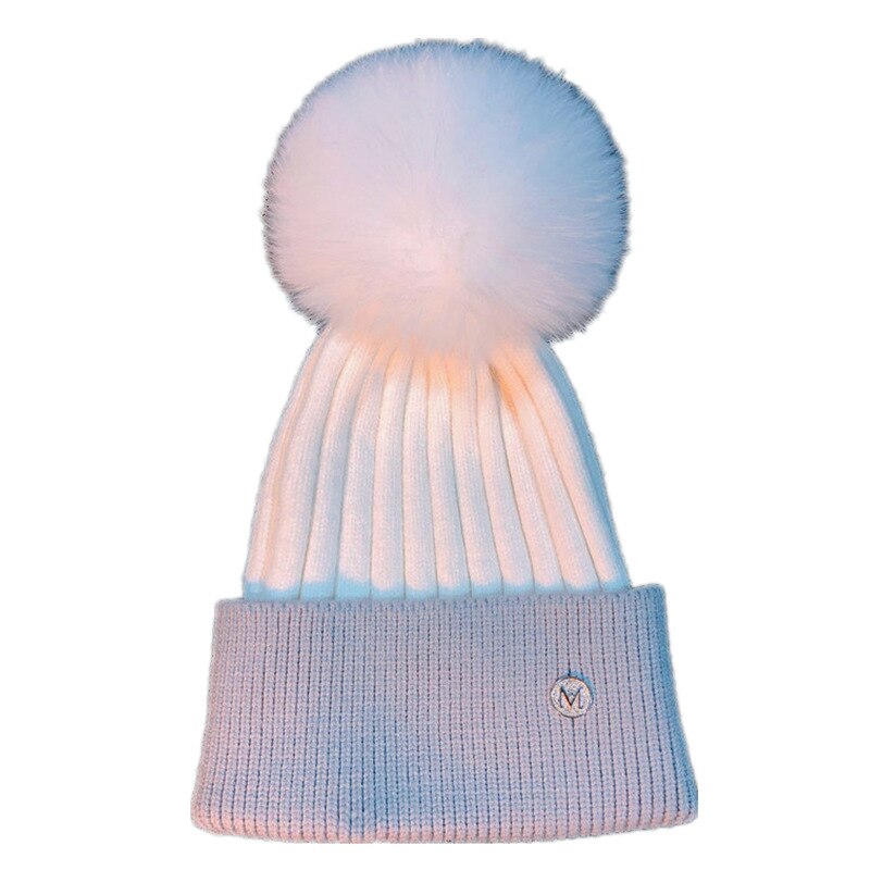 Women's warm knitted hat autumn and winter wild fox fur ball cute wool hat