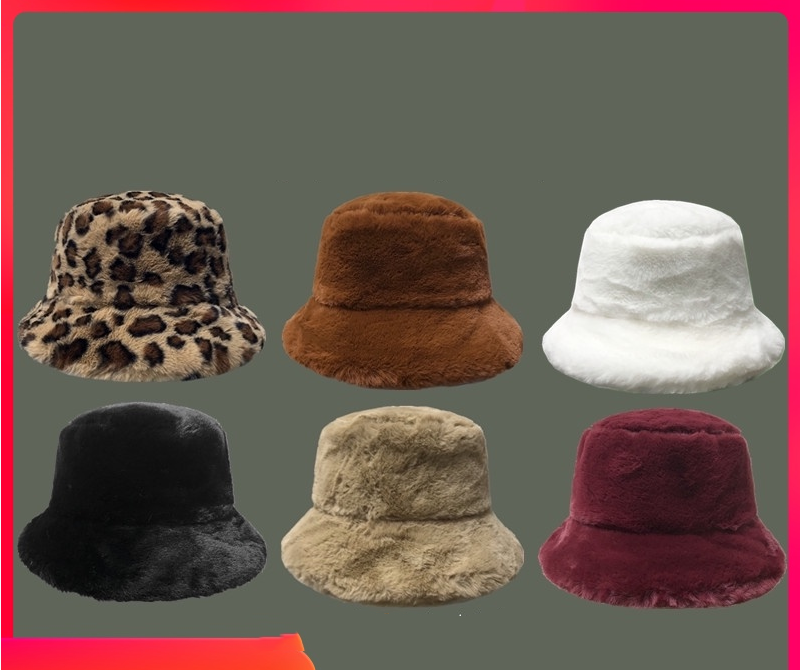 Fashionable Retro Leopard Fisherman Hat Female Wild Warm Thick Plush Basin Hat