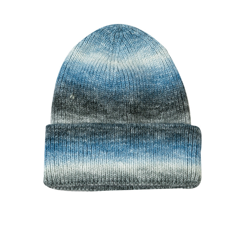 Striped Gradient Tie-dye Knitted Pullover Hat Women