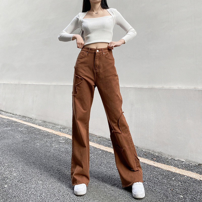 High Waist Casual All-match Straight-leg Jeans