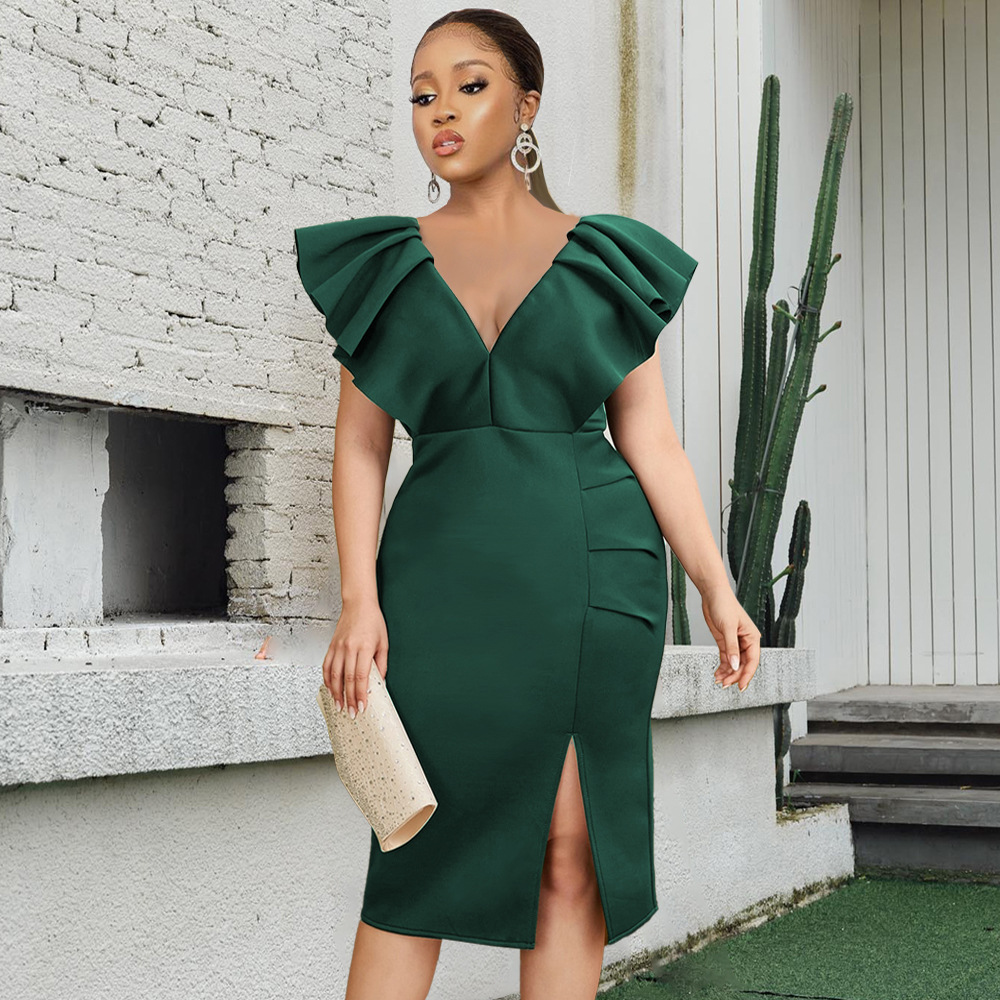 Sexy Halter Wood Ears Slit High Waist Elegant Banquet Dress