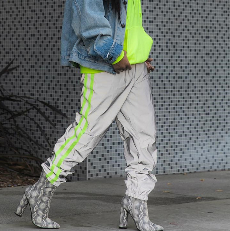 Women's ins explosion models reflective color ribbons fluorescent green trend casual trousers
