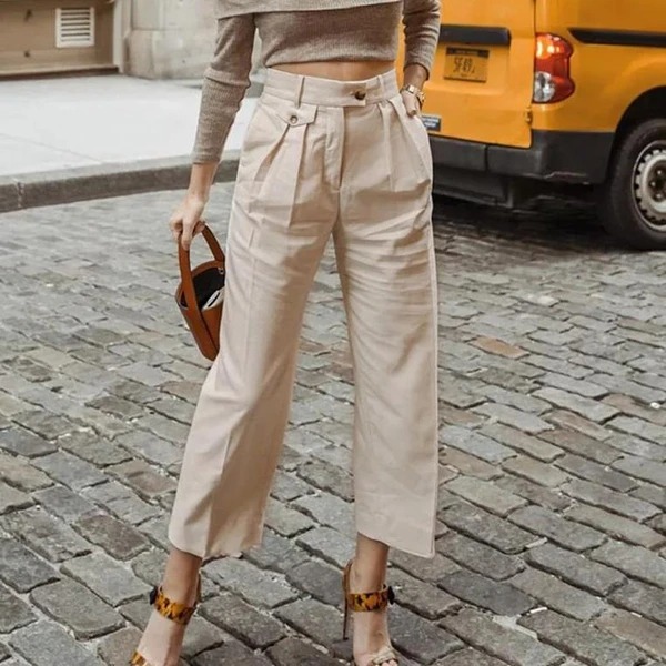 Women's solid color cotton loose trousers