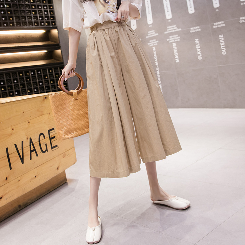 Literary Fan Retro High Waist Culottes Women Elastic Waist