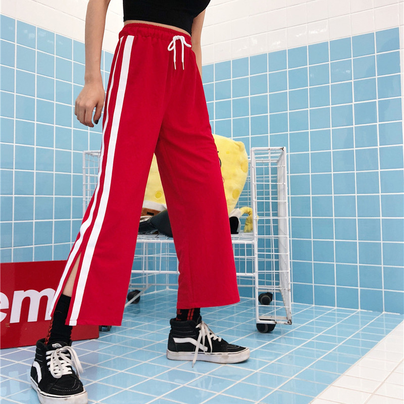 New Korean straight wide-leg pants thin section high waist sweatpants strange girl nine pants
