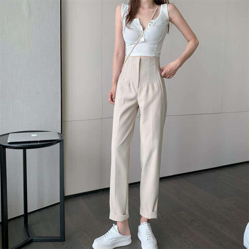 Women's Black Casual Summer High Waist Loose Suit Pants