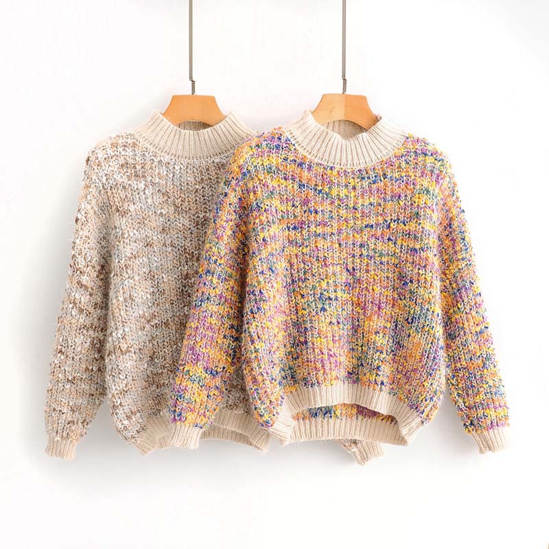 Colorful bright silk lazy wind half-neck sweater