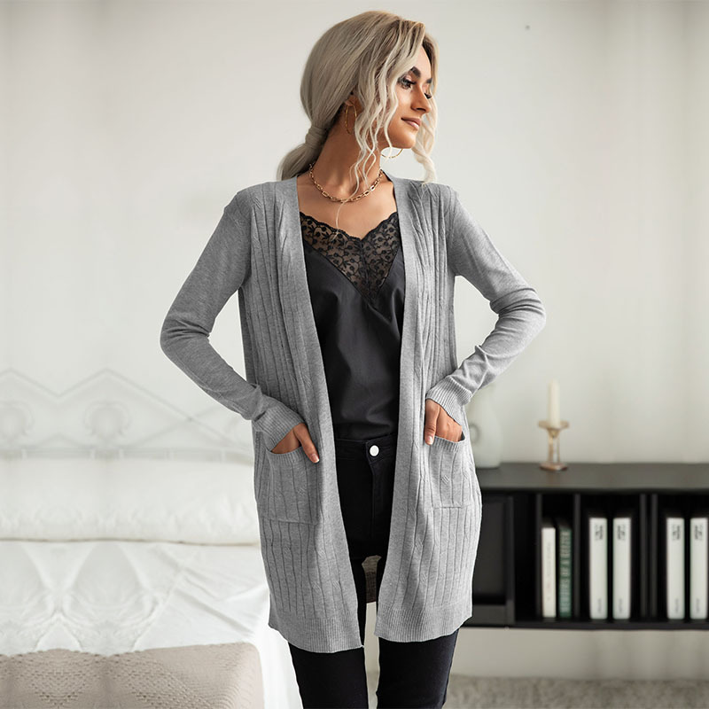 Loose long lazy style solid color twist cardigan sweater coat