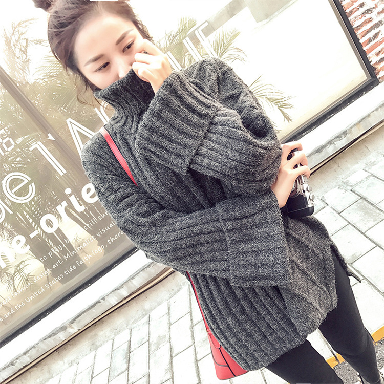 High collar twist pullover sweater