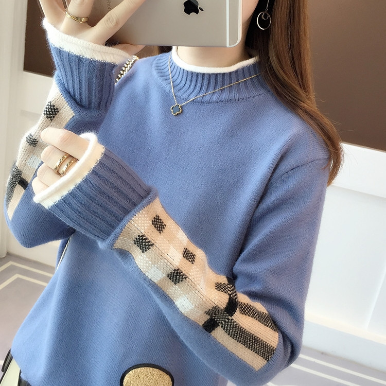 Loose hooded thick knit bottoming shirt