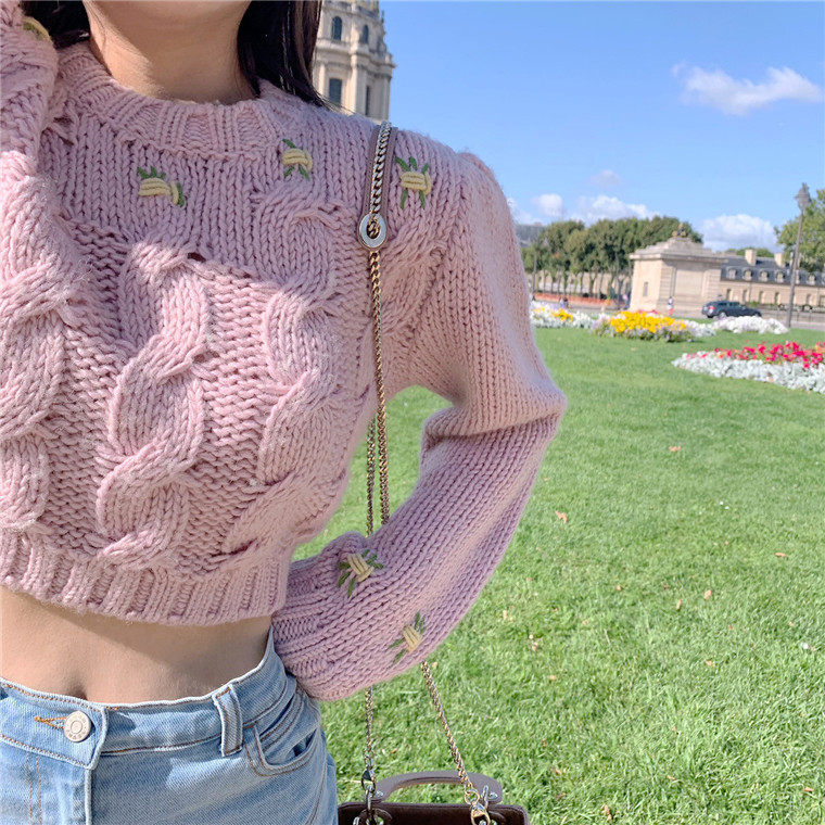Embroidered small flower sweater