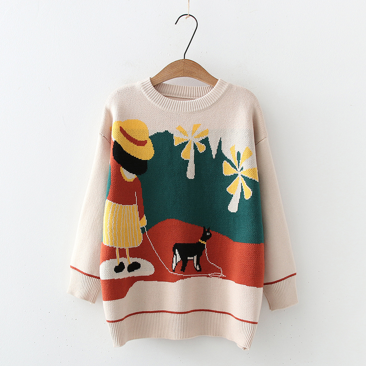 Lazy round neck raglan long sleeve all-match knitted women