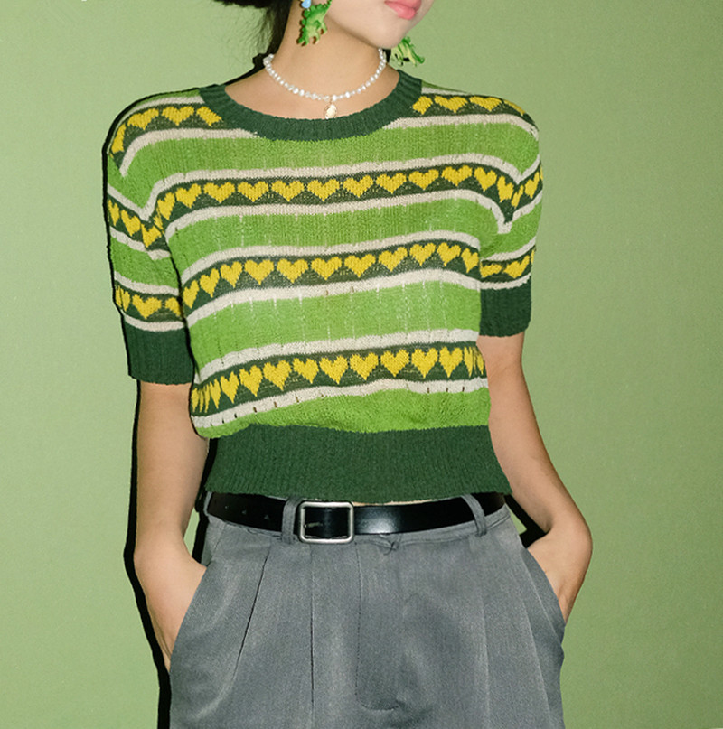 Avocado green knit T-shirt