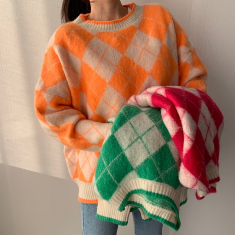 Cute College Style Pattern Joker Round Neck Knitted Shirt