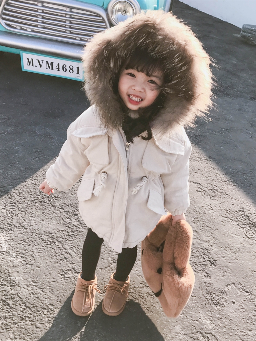 Plus velvet padded long coat for children