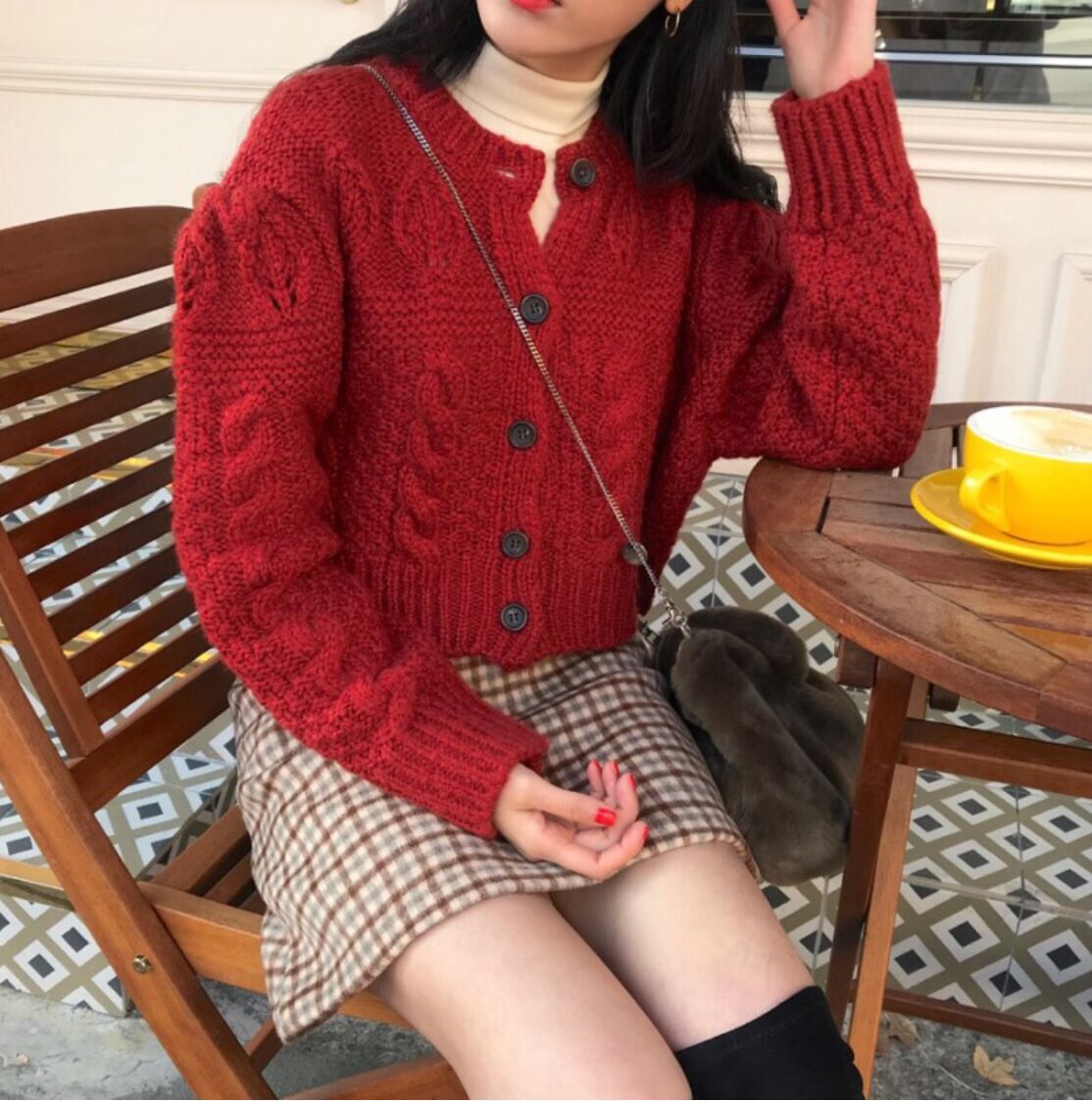 Wild twist crochet short knit sweater cardigan coat