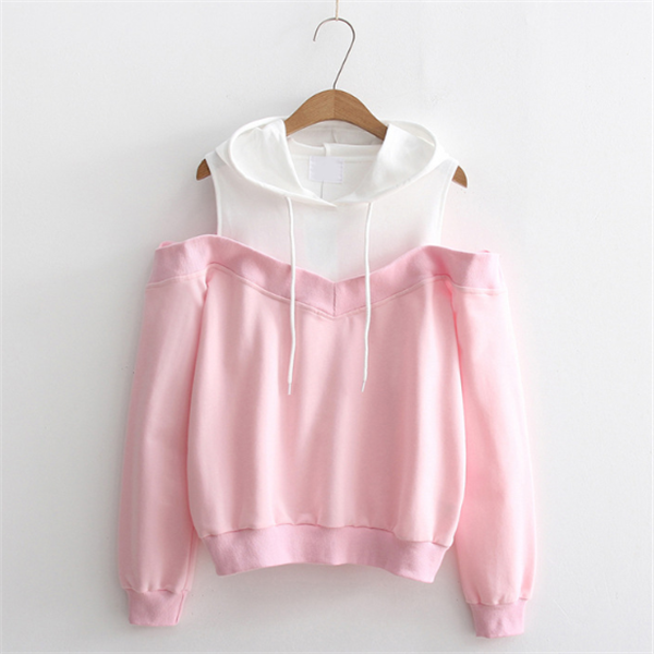 Off-the-shoulder colorblock sweater
