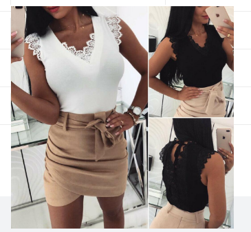 2021ebay AliExpress Wish Amazon Explosion models Lace-up lace deep V-neck sexy tops