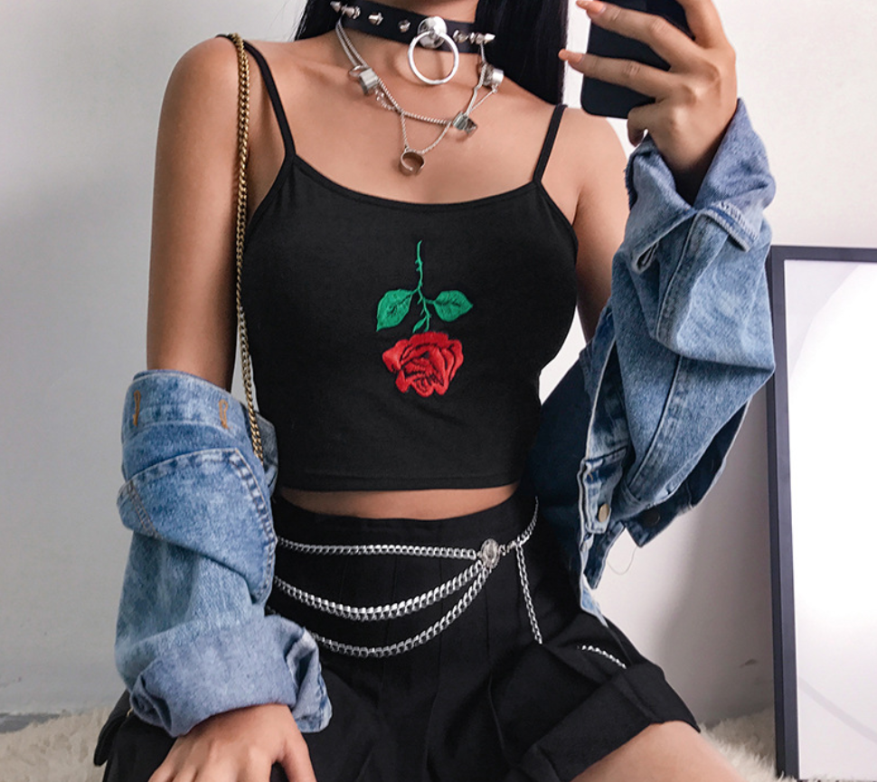 Rose Embroidered Short Camisole
