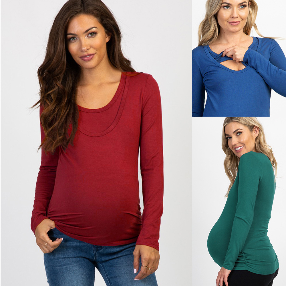 Double round neck maternity dress