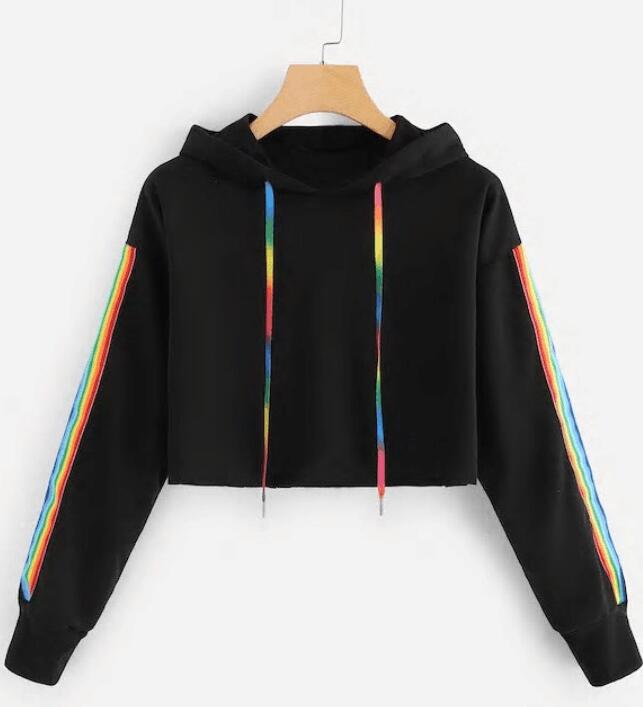 Hoodie color stripe stitching top