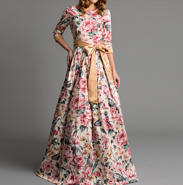 Autumn And Winter Women's Elegant Party Long Bohemian Print Dress