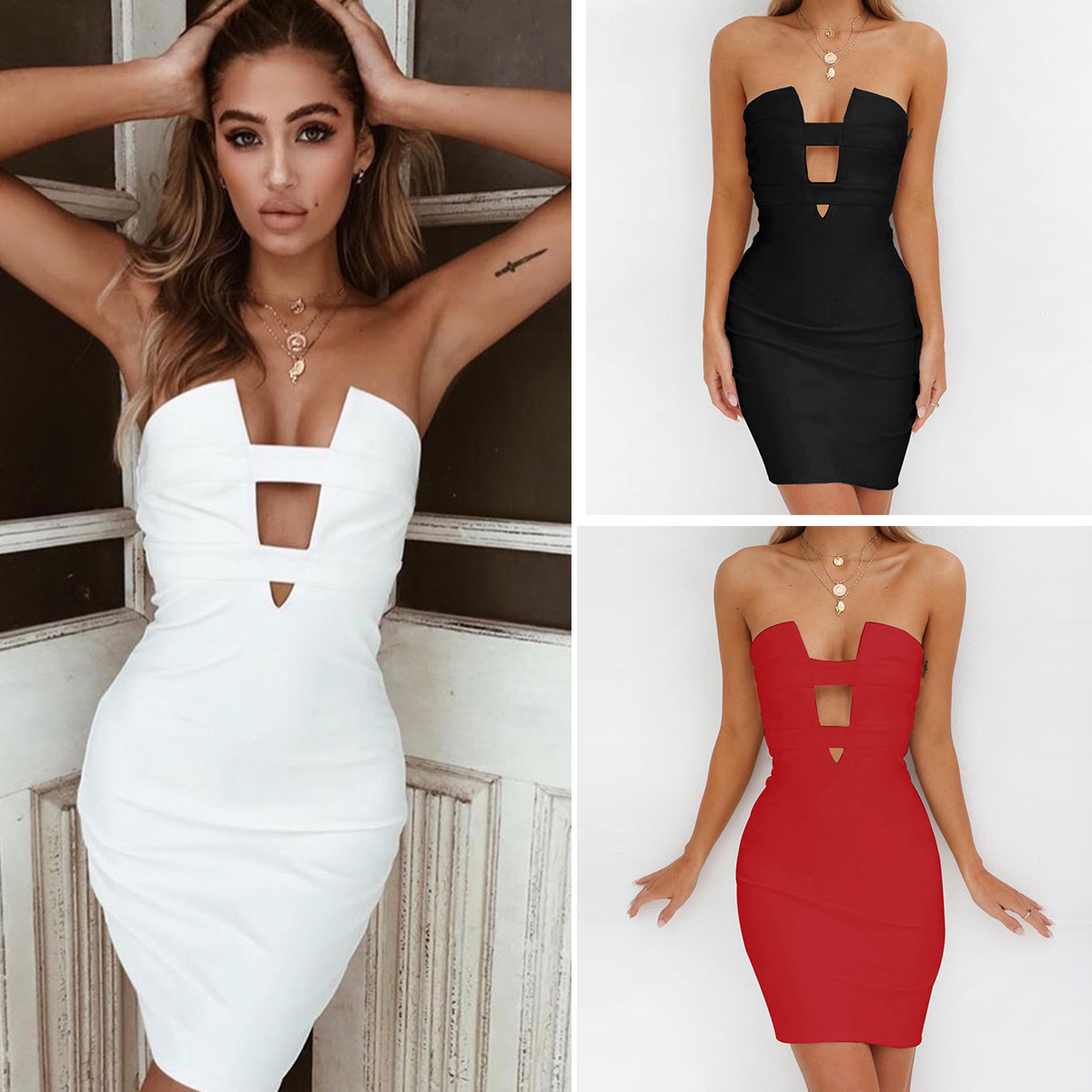Sexy wrapped chest European and American women's halter tight nightclub dress