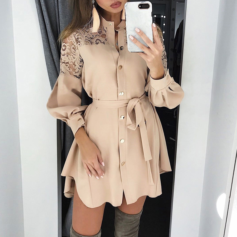 Long-sleeved belted blouse dress